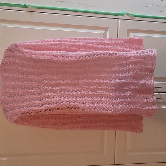 Baby pink hand made crochet loose weave button front Cardigan sweater S - Picture 3 of 4